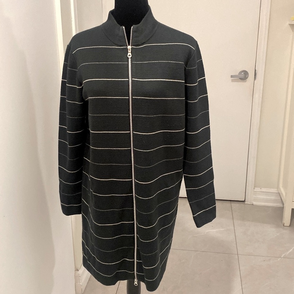 TRISTAN sweater dress long sleeved dark forest green zip up dress Size LARGE